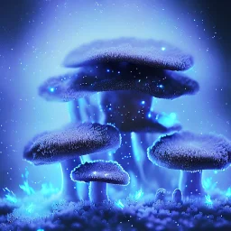 Frost metal magic armoured Mycelium MUSHROOMS stars galaxy SPACE lANDSCAPE BURNING IN BLUE FLAMES hellfire abyss math chaos