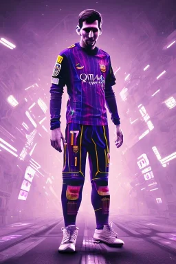 lionel messi cute cyberpunk, purple tones, high lighting