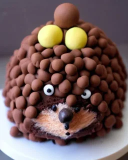 Hedgehog model made of chocolate cake with Maltesers