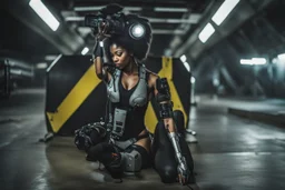 Cyborg cyberpunk black rabbit. Photograph.