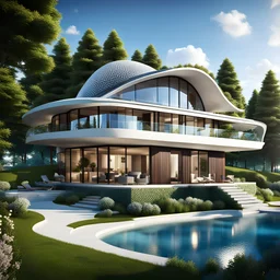 Casa campestre en forma de ostra marina, moderna, calidad ultra, hiperdetallada, 64k
