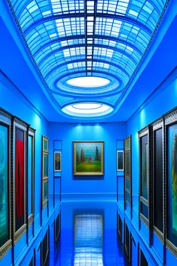 A museum for displaying paintings whose side walls are oval and made of blue glass