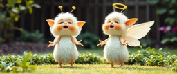 two totally symmetric fluffy angel gremlin slug nice cheerleader singing in garden doing her thing full body portrait T-pose