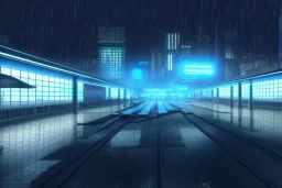 equirectangular projection grid of a futuristic bladerunner cyberpunk trainstation in the rain at night, volumetric lighting 4k spherical panorama realityengine photorender hyperdetailed cinematic