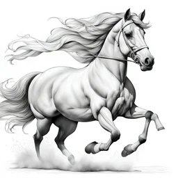 Coloring page, general picture, mild details, white background, horse in gallop