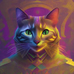 Elegant cat in psychedelic forest