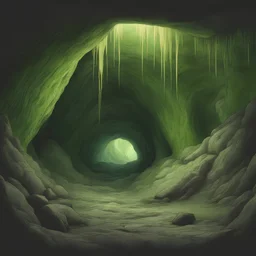 cenário caverna de rochas interna, caverna grande, cores verdes, desenho