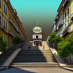 Square,Elevated train,city market,Neoclassical architecture,Vignola classicism,palladio,uphill road building,colourful city ,genoa, porto,lisbona,beautiful,Various coulour building,liveable street,green building,plants,tree,stairs,detailed facades,,4k, alphonse mucha, greg rutkowski, matte painting, cryengine