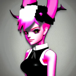 ROBLOX woman character pink hair with horns with white t-shirt and black tie