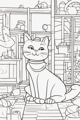 coloring page for kids, Cats in the house, cartoon style, thick lines, low detail, no shading