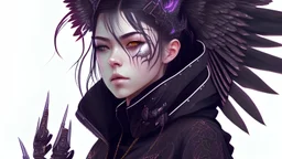 Very cool girl wearing cyberpunk intricate streetwear, wearing a black mask,with dragon wings,beautiful, detailed portrait, intricate complexity, by krenz cushart, kyoto animation, wlop. 4 k, beautiful, cinematic dramatic atmosphere, sharp focus,Three-view drawing The subject of this artwork is a young woman who is depicted wearing an intricate set of cyberpunk-inspired streetwear. The artist, Krenz Cushart, has created a beautiful and detailed portrait that showcases the intricate complexity of