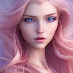 fairy, pink, blonde hair, beautiful, whole face, whole top hair head, wide open blue eyes, hyperrealism, masterpiece, expert, cinematic lighting, sharp focus, 8K, pastel, macro lens, woman, detailed, flower