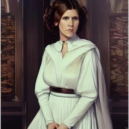 [[extrem beautiful photorealistic young Carrie Fisher as Princess Leia]] :: [[photorealistic brown eyes, short hair, head and shoulders portrait, 8k resolution concept art portrait by Greg Rutkowski, Artgerm, WLOP, Alphonse Mucha, dynamic lighting, hyperdetailed, intricately detailed, trending on Artstation, triadic colors, Unreal Engine 5, volumetric lighting]]