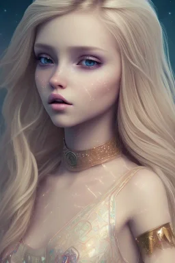  petite princesse cosmique, cheveux long blond, jolie, yeux fins, belles lèvres, vray, cgi,cinema 4d