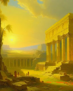 Golden yellow ancient ruins in daylight painted by Francis Danby