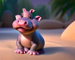 baby hippo, natural environment, photojournalism, hyper detailed, hyper realism, pixar character, sweet and gentle, friendly,