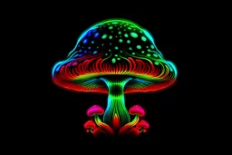 colorful, neon, psychedelic, trippy, one mushroom, black background
