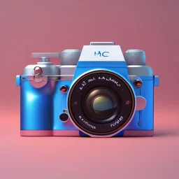 Tiny cute isometric metallic retro dslr camera, soft smooth lighting, with soft colors, 100mm lens, 3d octane render, cinema4d, trending on polycount, modular constructivism, blue background, physically based rendering, centered.