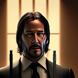 Mystery John wick,Ambiance dramatique, hyperrealisme, 8k, high quality, lot of details, fit within portrait