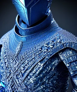 Blue crystalised armour ,Eerie, otherworldly, magnificent, majestic, highly intricate, Realistic photography, incredibly detailed, ultra high resolution, 8k, complex 3d render, cinema 4d.