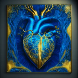 electric heart in blue and golden tapestry