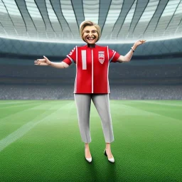 Hillary Clinton in a referee jersey officiating for a soccer match at Wembley Stadium