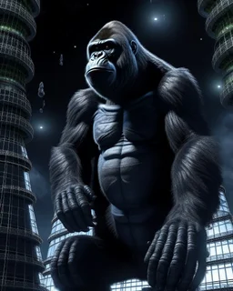 A huge gorilla stuck in a tower connected to space 8k