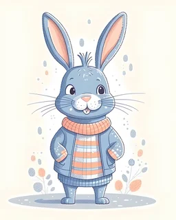 grey bunny happy with clothes illustration