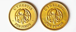 two sides of the coin with an emblem of "Cthulhu Fun Funds"