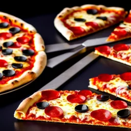 pizza, piano, black background