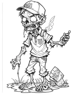 real little one zombie, coloring image, full body (((((white background))))), only use an outline., real style, line art, white color, clean line art, white background, Sketch style