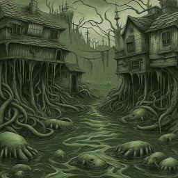 A thousand thousand slimy things lived on and so did I, neo surrealism, muted color, smooth and sinister atmosphere.