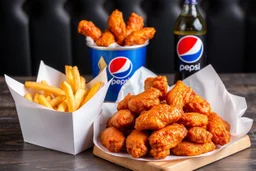 Sizzler Wings Bucket, 25pcs Sizzler southern Fried Crispy Wings, hot fries in 4 white packets, 1.5ltr pepsi bottle just as in UK... wings are hot and spicy, fried...Deliciously looking.