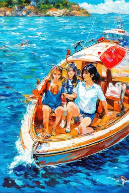 on the boat, japanese modern pop art
