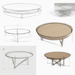 Modern “small” circular coffee table design, sketch