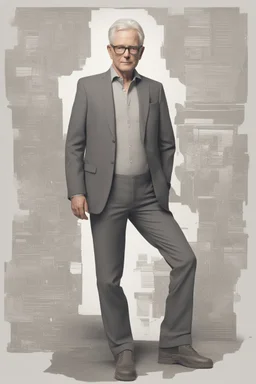 A full body portrait of a man in his 50s. From the future. looks unpleasent