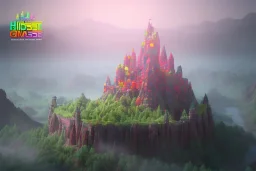 Colorful Gummyworm castle in summer, high contrast