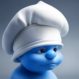 a smurf with a white smurf hat but as a real person