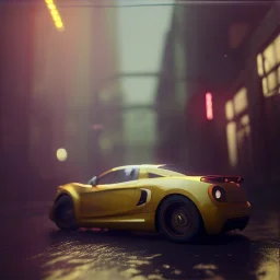 3d rendering. futuristic steampunk yellow car. Tokio background. Lost in Time