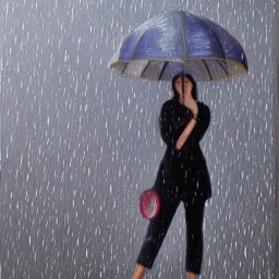 Full body portrait, painting, medium shot lady Volumetric Rain