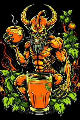 logo d'un demon au jardin d'eden buvant de l'alcool d'orange