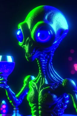 partying alien ,3d 4k octane render, smooth, sharp focus, highly detailed, unreal engine 5,