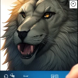 anthropomorphic Lion Warrior, realistic, HD4k, watery cloud background, close up shot,