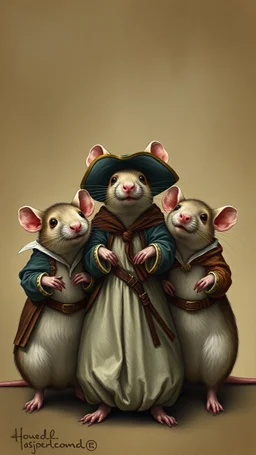 Three rats dressed like The Three Musketeers