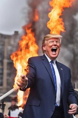 donald trump maniacally laughing while burning the american flag