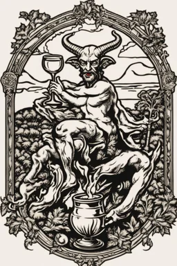 logo du diable buvant un verre d'alcool au jardin d'éden