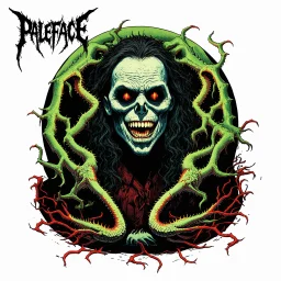 create an Deathcore album cover for band text "Paleface", album CURSED, color rough illustrated cover art by Wes Benscoter, protozoan damned creature, minimalism