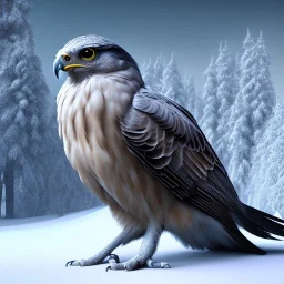 portrait of a bird of prey, feathers, extremely sharp detail, finely tuned detail, ultra high definition, 8k resolution, dynamic lighting, unreal engine 5, ultra sharp focus, winter landscape, background trees