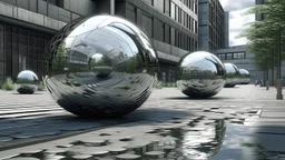 Amorphous urban spherifications with reflective textures that allow creating new relationships with the real static urban environment