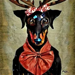 black and brown dachshund in a reindeer costume detailed CATRIN WELZ-STEIN